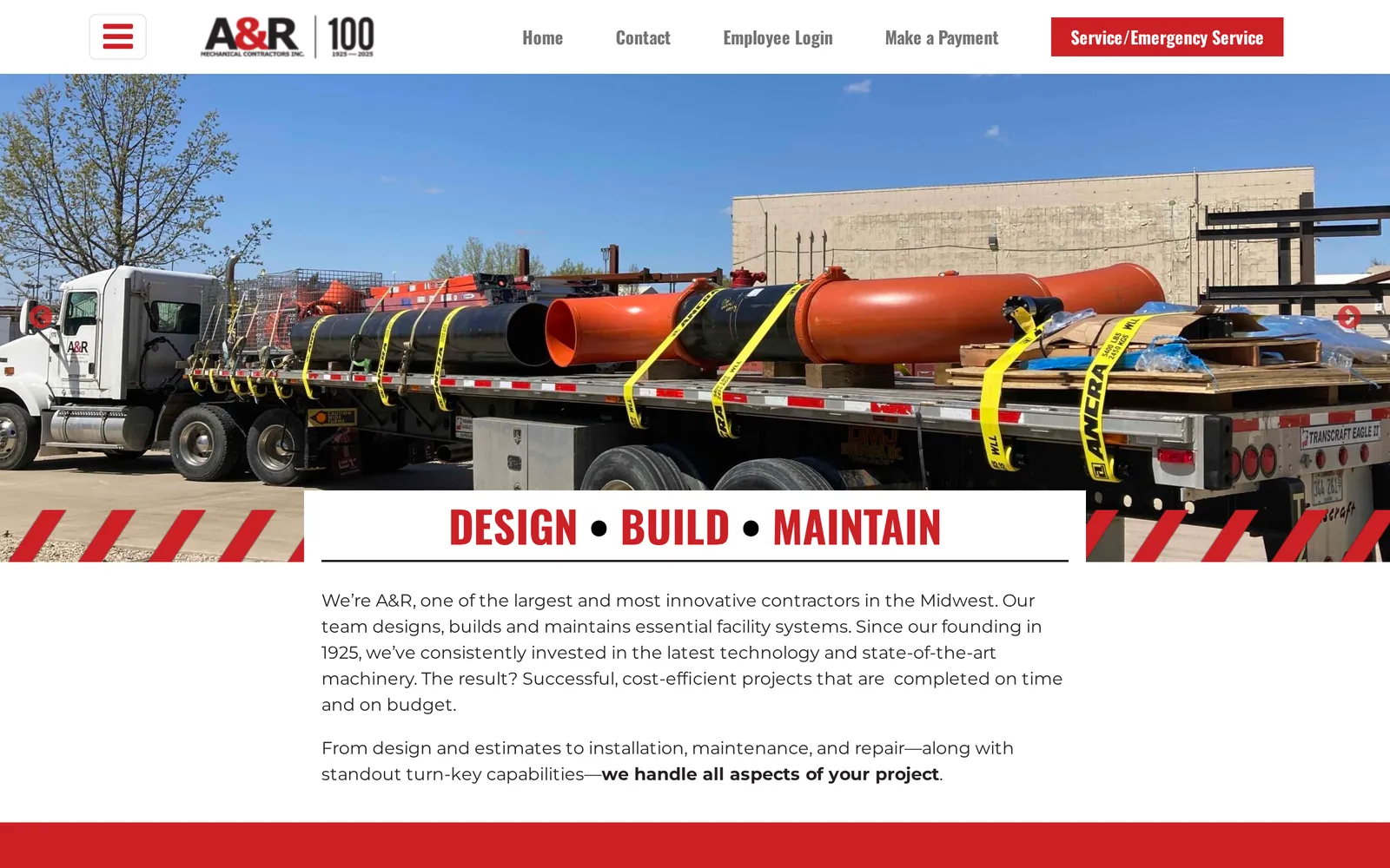 Screenshot of the A&R Mechanical homepage