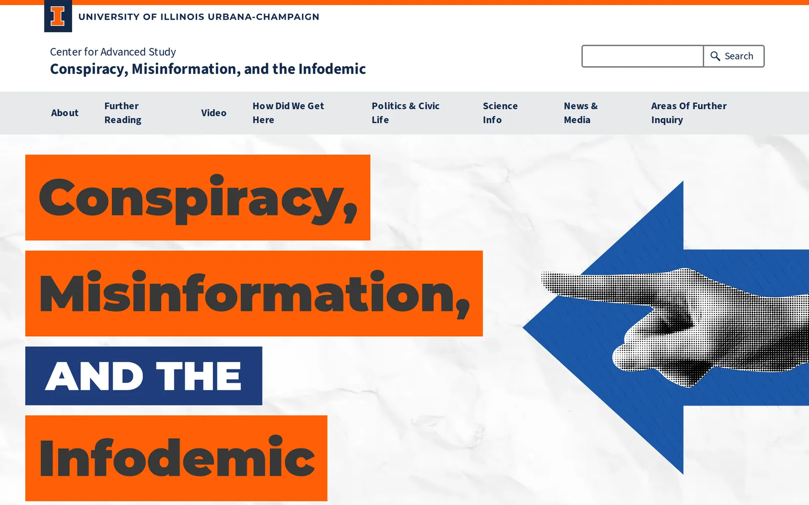 Screenshot of the Center for Advanced Study: Conspiracy, Misinformation, and the Infodemic homepage