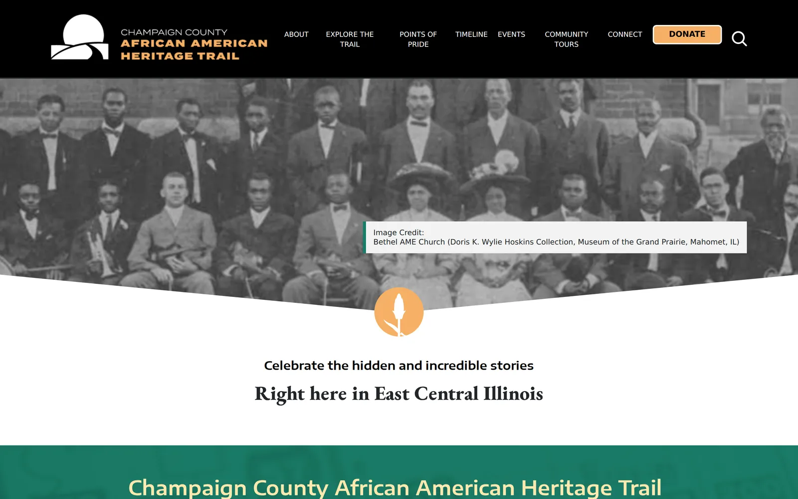 Screenshot of the Champaign County African American Heritage Trail homepage