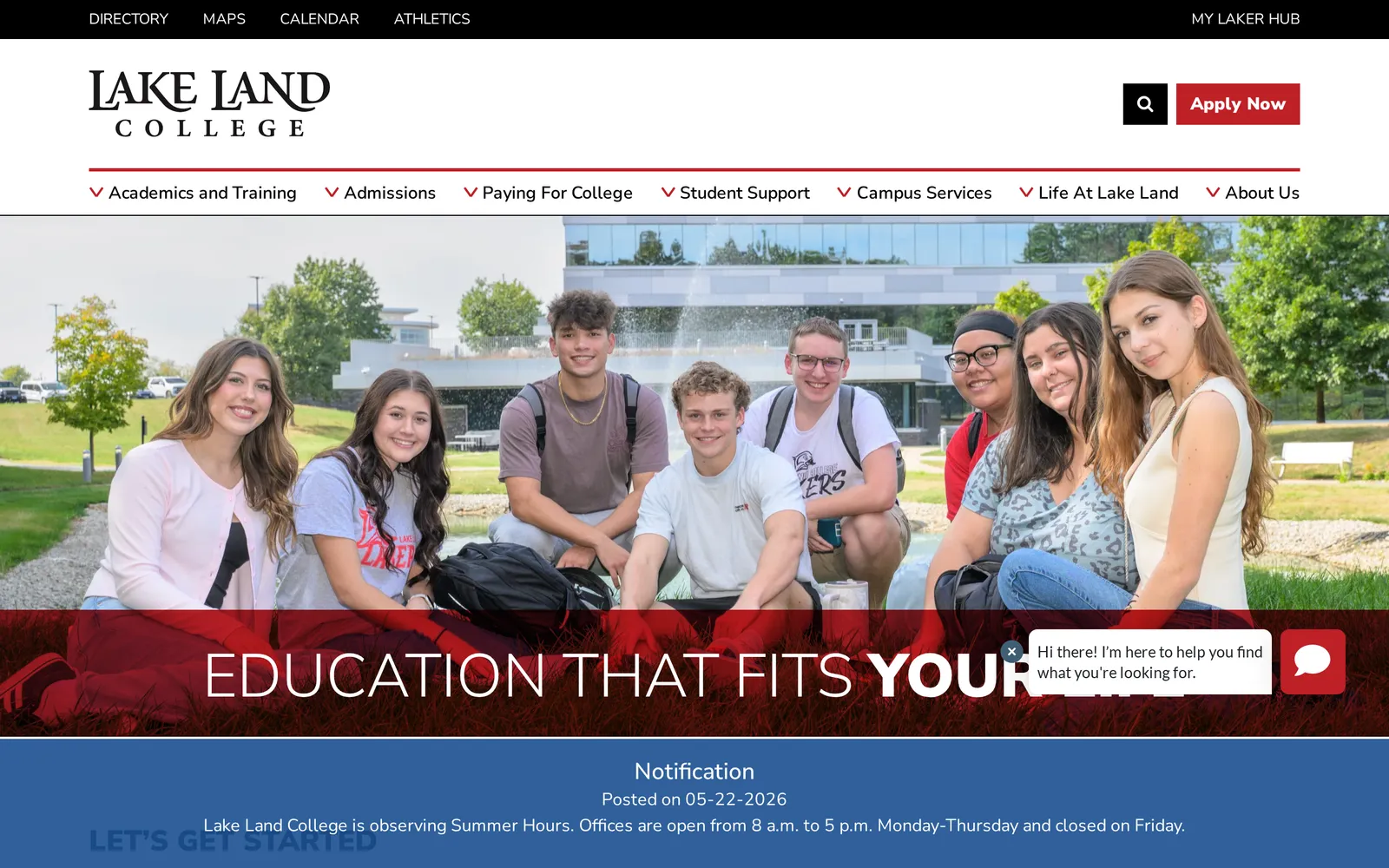 Screenshot of the Lake Land College homepage