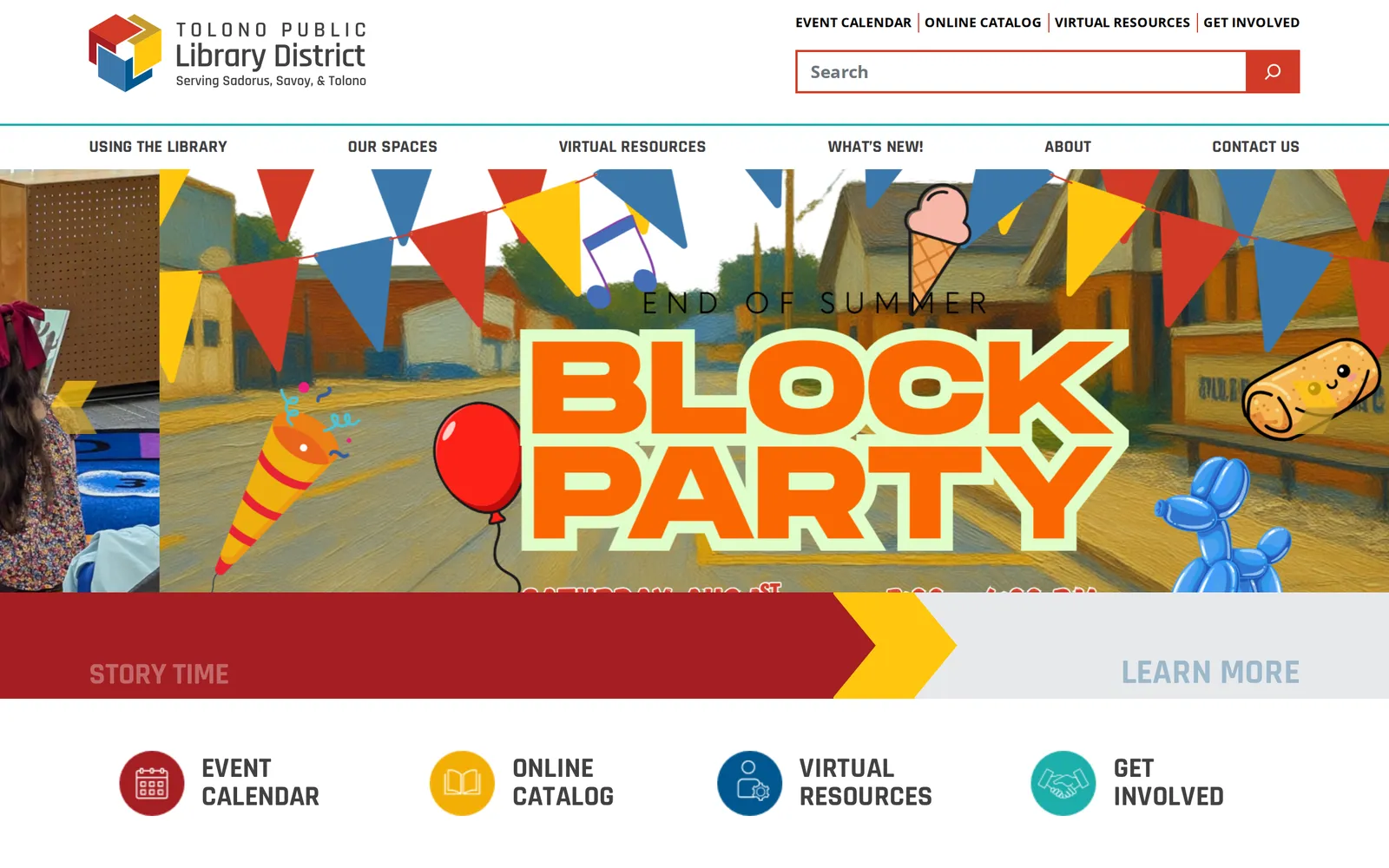 Screenshot of the Tolono Public Library homepage