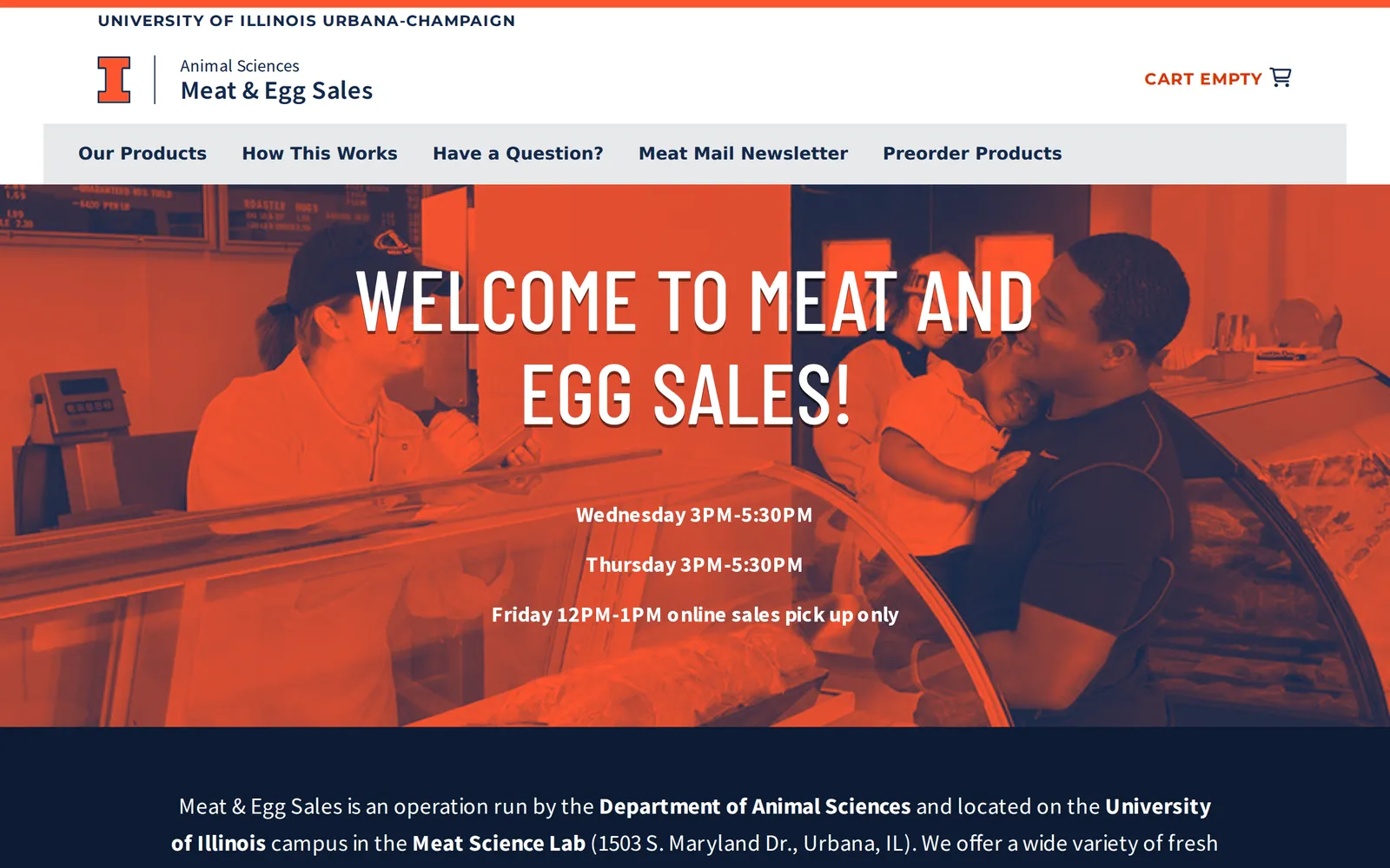 Screenshot of the Meat & Egg Sales: University of Illinois Meat Science Laboratory homepage