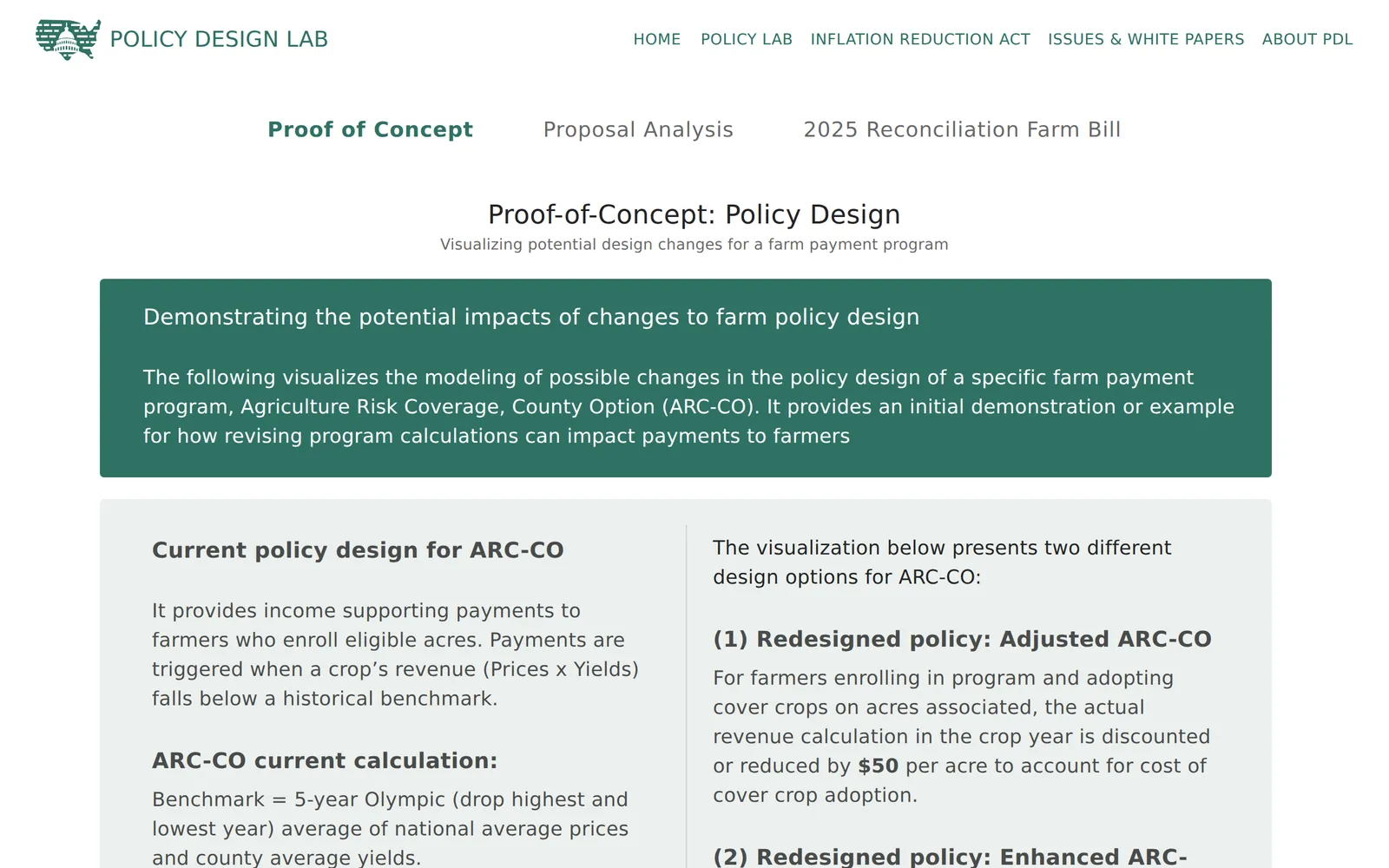 Screenshot of the University of Illinois Policy Design Lab homepage