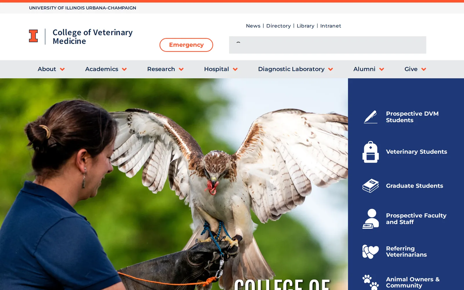 Screenshot of the University of Illinois College of Veterinary Medicine homepage